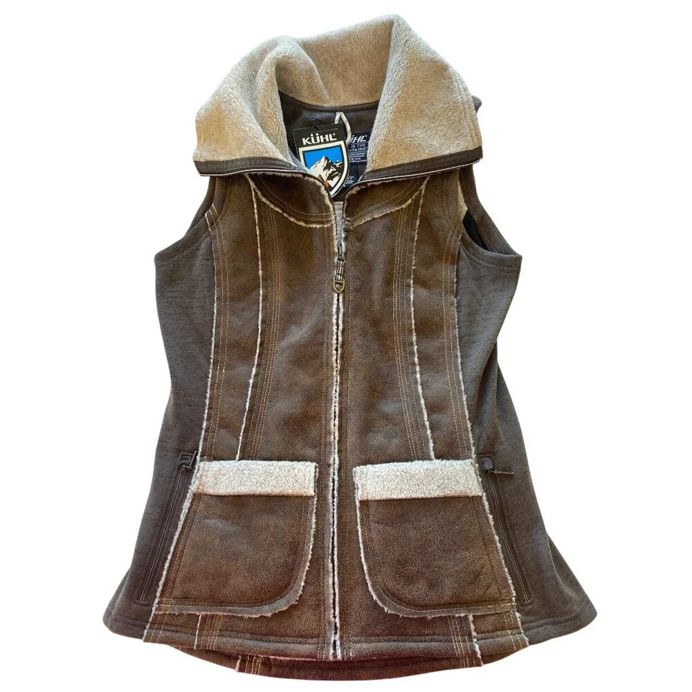 NWT KUHL Womens Dani Sherpa Vest Italian Faux Leather Shearling S Brown MSRP$219 - Picture 8 of 17